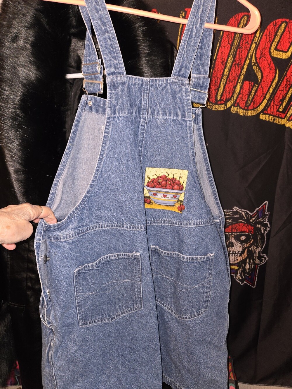 Denim Overall Shorts with Fruit Patch - Blue - Picture 5 of 5